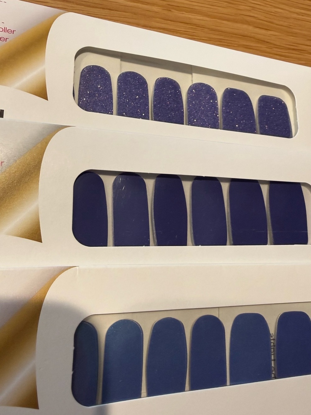 3 new Packages color Street nail wraps, blue and purpleish blue hues